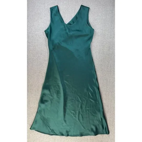 White House Black Market Satin Slip Dress Formal Sleeveless Green Size 14 - Picture 2 of 11